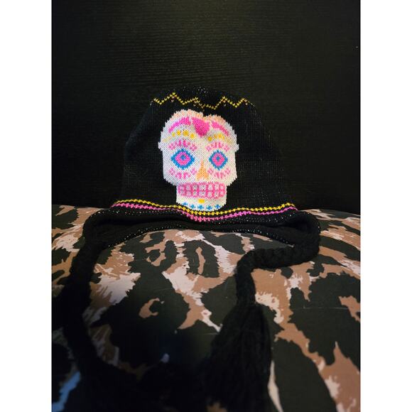 Unbranded sugar skull day of the dead knit beanie with ear flaps one size - Picture 3 of 7